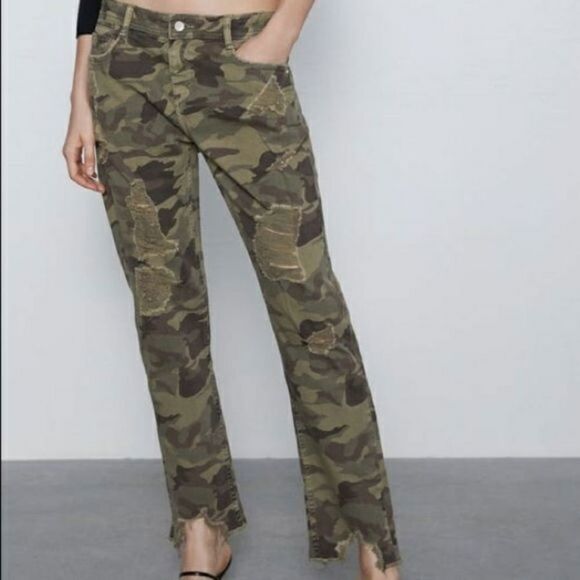 Zara Camouflage Distressed Raw Hem Jeans - Picture 2 of 9